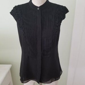 COPY - WHBM  Pleated Front Black Antique Blouse Size XS
